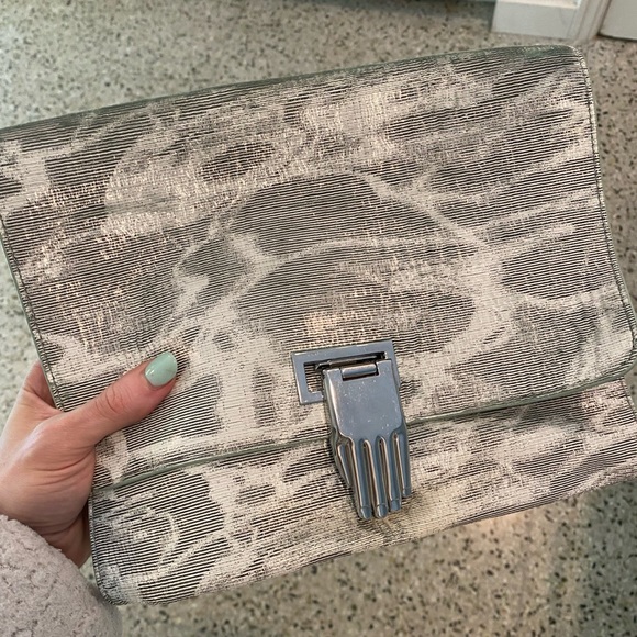 Opening Ceremony large clutch in gray tones with silver hand clasp barely used - Picture 5 of 9